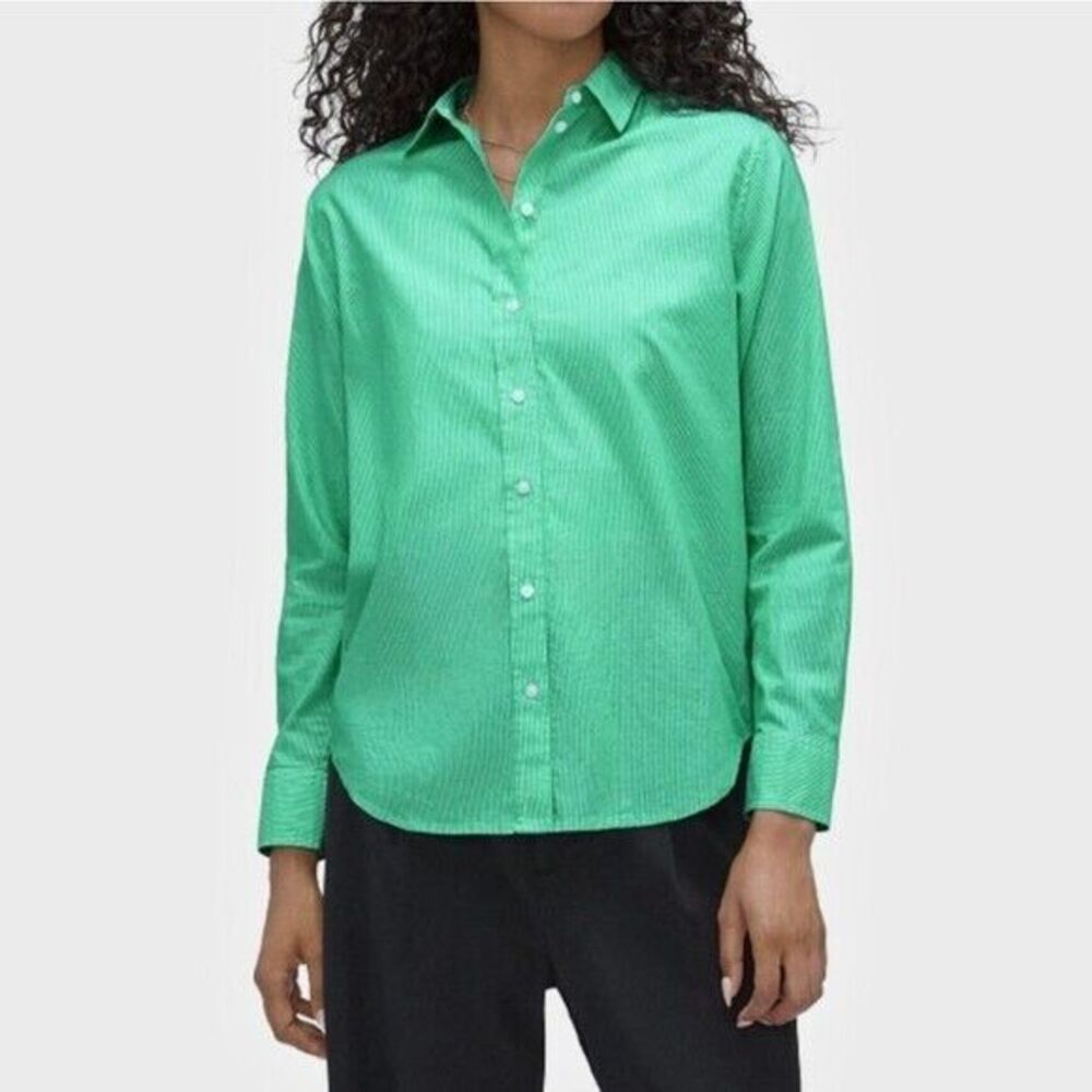 EVERLANE Cotton Oversized Shirt 2 Mint Green White Pinstripe Button Down NWT B57 - Picture 6 of 6